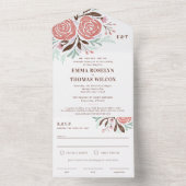 Invitation Tout En Un Mariage d'aquarelle rose antique (À l'intérieur)