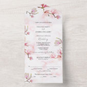 Invitation Tout En Un Mariage d'aquarelle rose Magnolia (À l'intérieur)