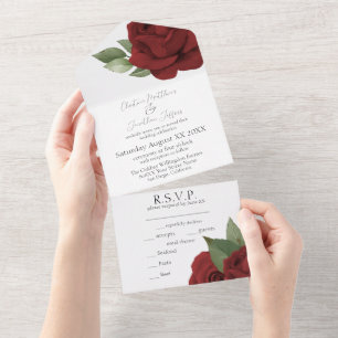 Invitation Tout En Un Mariage d'aquarelle Roses rouges