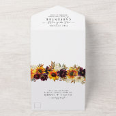 Invitation Tout En Un Mariage d'aquarelle rouge tournesol rustique (Dehors)