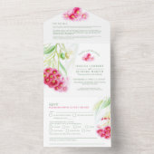 Invitation Tout En Un Mariage d'aquarelle rouge vert eucalyptus (À l'intérieur)