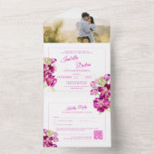 Invitation Tout En Un Mariage d'aquarelle stock rose QR code RSVP (À l'intérieur)