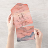 Invitation Tout En Un Mariage d'aquarelle Sunset Mountain (Déchirure)