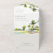 Invitation Tout En Un Mariage d'aquarelle Tropical Beach Palm Tree (Dehors)