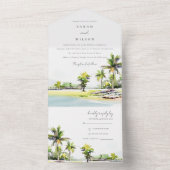 Invitation Tout En Un Mariage d'aquarelle Tropical Beach Palm Tree (À l'intérieur)