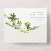 Invitation Tout En Un Mariage d'aquarelle Tropical Beach Palm Tree (Verso)