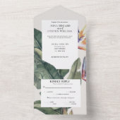 Invitation Tout En Un Mariage d'aquarelle tropicale Feuille Banana (À l'intérieur)