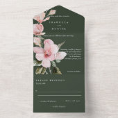 Invitation Tout En Un Mariage d'aquarelle vert classique Magnolia (À l'intérieur)