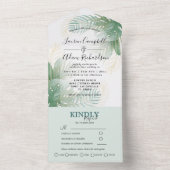 Invitation Tout En Un Mariage d'aquarelle verte de feuillage tropical (À l'intérieur)