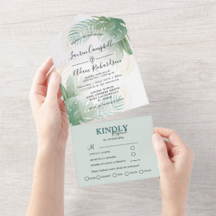 Invitation Tout En Un Mariage d'aquarelle verte de feuillage tropical