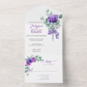 Invitation Tout En Un Mariage d'aquarelle violet et rose des anémones (À l'intérieur)