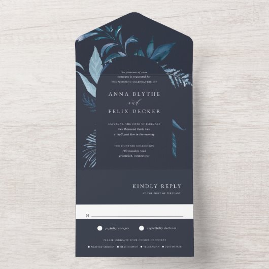 Invitation Tout En Un Mariage d'arc bleu d'hiver Azure (À l'intérieur)