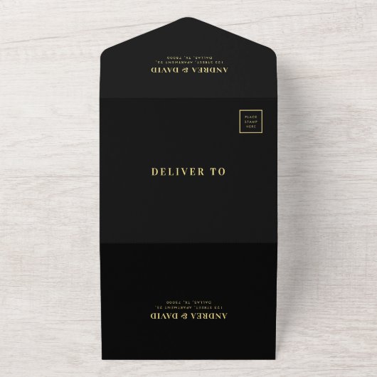 Invitation Tout En Un Mariage d'arc bohème en or et noir (Dehors)