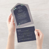 Invitation Tout En Un Mariage d'arc Eucalyptus 3in1 vert RSVP (Déchirure)