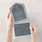Invitation Tout En Un Mariage d'arc Eucalyptus 3in1 vert RSVP (Déchirure)