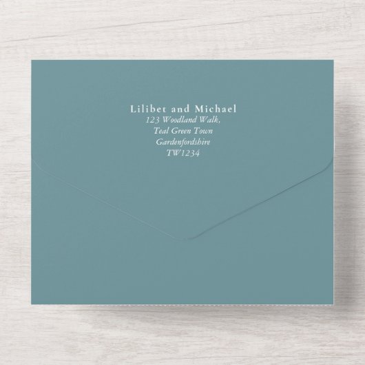 Invitation Tout En Un Mariage d'arc Eucalyptus 3in1 vert RSVP (Verso)