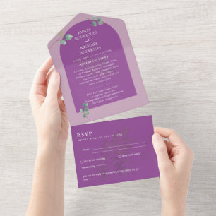 Invitation Tout En Un Mariage d'arc Eucalyptus 3in1 vert RSVP