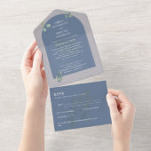 Invitation Tout En Un Mariage d'arc Eucalyptus 3in1 vert RSVP (Déchirure)