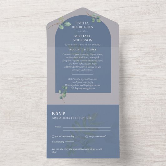 Invitation Tout En Un Mariage d'arc Eucalyptus 3in1 vert RSVP (À l'intérieur)