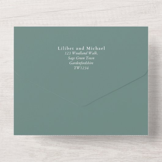 Invitation Tout En Un Mariage d'arc Eucalyptus 3in1 vert RSVP (Verso)