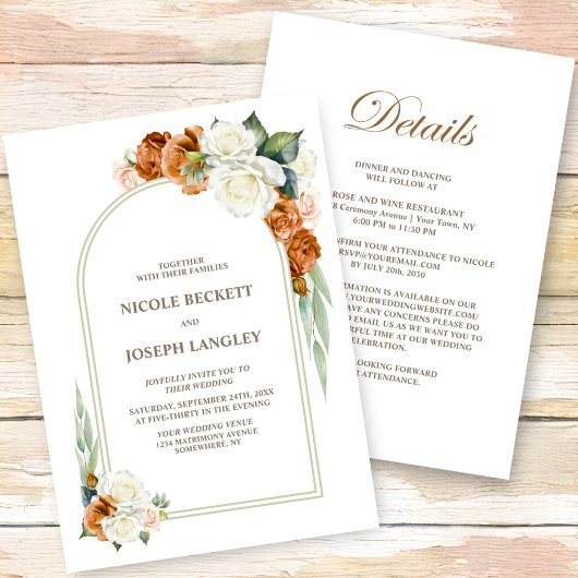 Invitation Tout en un Mariage d'arc floral blanc orange brûlé