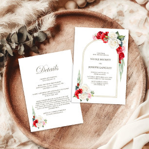 Invitation Tout en un Mariage d'arc Floral Blanc Rouge