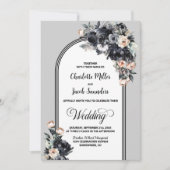 Invitation Tout en un Mariage d'arc gris floral noir (Devant)