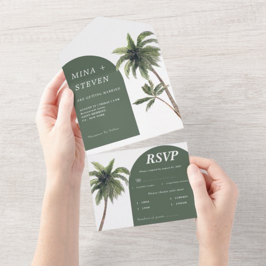 Invitation Tout En Un Mariage d'arche verte (Déchirure)