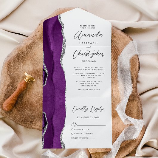 Invitation Tout En Un Mariage d'argent violet Agate