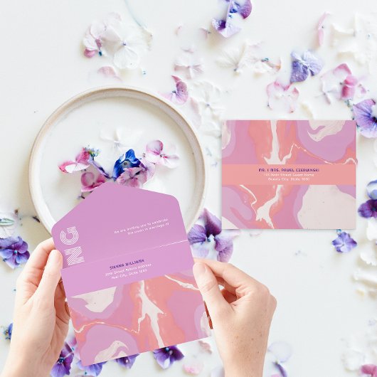 Invitation Tout En Un Mariage d'art Abstrait Pink Pastel