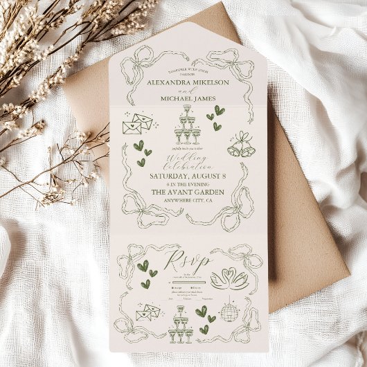 Invitation Tout En Un Mariage d'art de gribouillis rétro