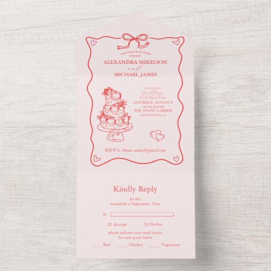 Invitation Tout En Un Mariage d'art de gribouillis rétro (À l'intérieur)