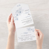 Invitation Tout En Un Mariage d'art linéaire bleu poussiéreux (Déchirure)