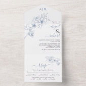 Invitation Tout En Un Mariage d'art linéaire bleu poussiéreux (À l'intérieur)