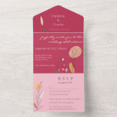 Invitation Tout En Un Mariage d'art moderne Boho Fuchsia (À l'intérieur)
