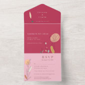 Invitation Tout En Un Mariage d'art moderne Boho Fuchsia (À l'intérieur)