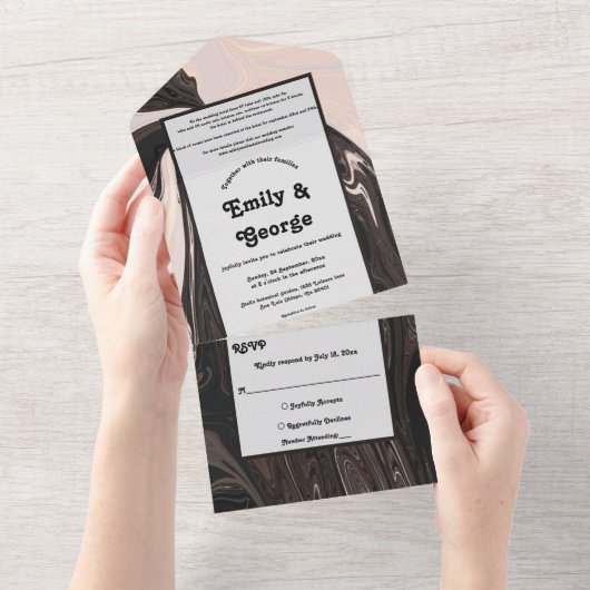 Invitation Tout En Un Mariage D'Art Noir Et Blanc Contemporain Minimal (Déchirure)