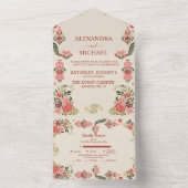 Invitation Tout En Un Mariage d'art populaire fleuri et coloré (À l'intérieur)