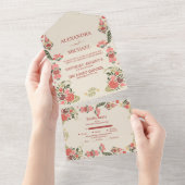 Invitation Tout En Un Mariage d'art populaire floral (Déchirure)