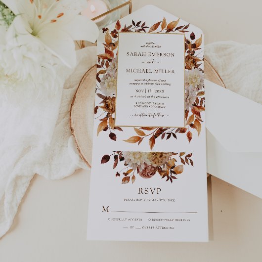 Invitation Tout En Un Mariage d'automne