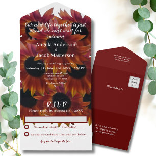 Invitation Tout En Un Mariage d'automne du tournesol en acajou