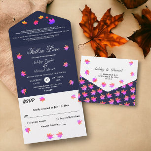 Invitation Tout En Un Mariage d'automne élégant rustique bleu marine néo