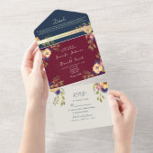 Invitation Tout En Un Mariage d'automne floral de Bourgogne (Déchirure)