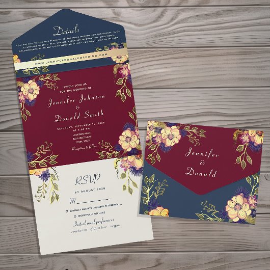 Invitation Tout En Un Mariage d'automne floral de Bourgogne