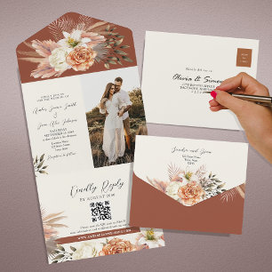 Invitation Tout En Un Mariage d'automne floral terracotta rustique