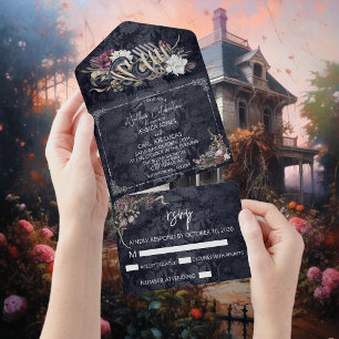Invitation Tout En Un Mariage d'automne Halloween Fleur aquarelle serpen