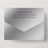 Invitation Tout En Un Mariage d'automne Sparkside feuille violet argent (Verso)