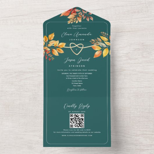 Invitation Tout En Un Mariage d'automne turquoise (À l'intérieur)