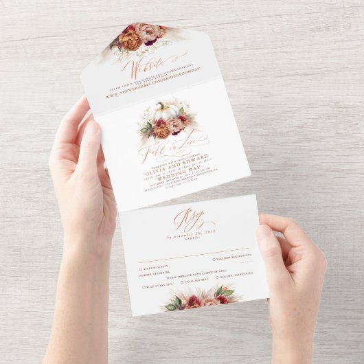 Invitation Tout En Un Mariage de automne Citrouille Terracotta Earthy Fl (Déchirure)
