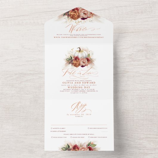 Invitation Tout En Un Mariage de automne Citrouille Terracotta Earthy Fl (À l'intérieur)